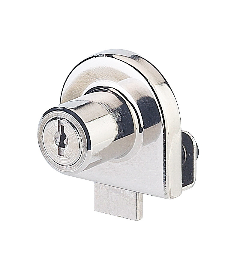 Serrure de vitrine à pêne dormant sans encoche s'entrouvrant - Chromé brillant