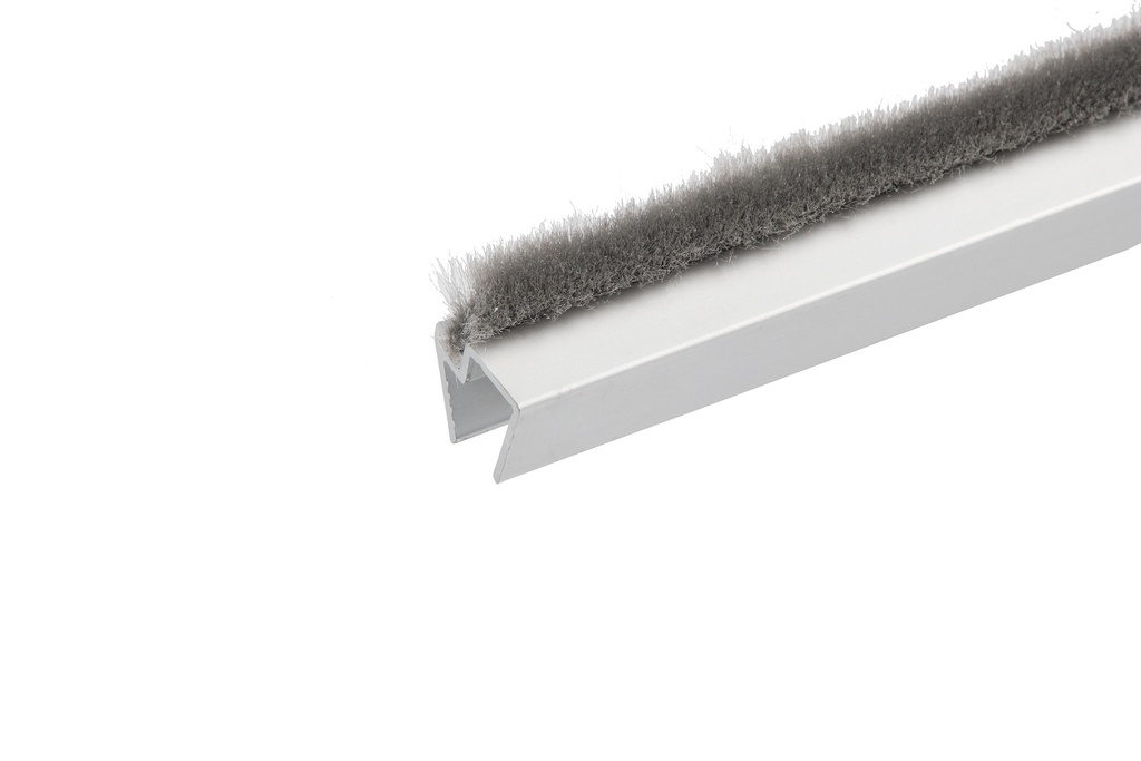 [2811.10.4] 1 joint aluminium avec brosse déportée verre 10mm - Alu anodisé argent satiné