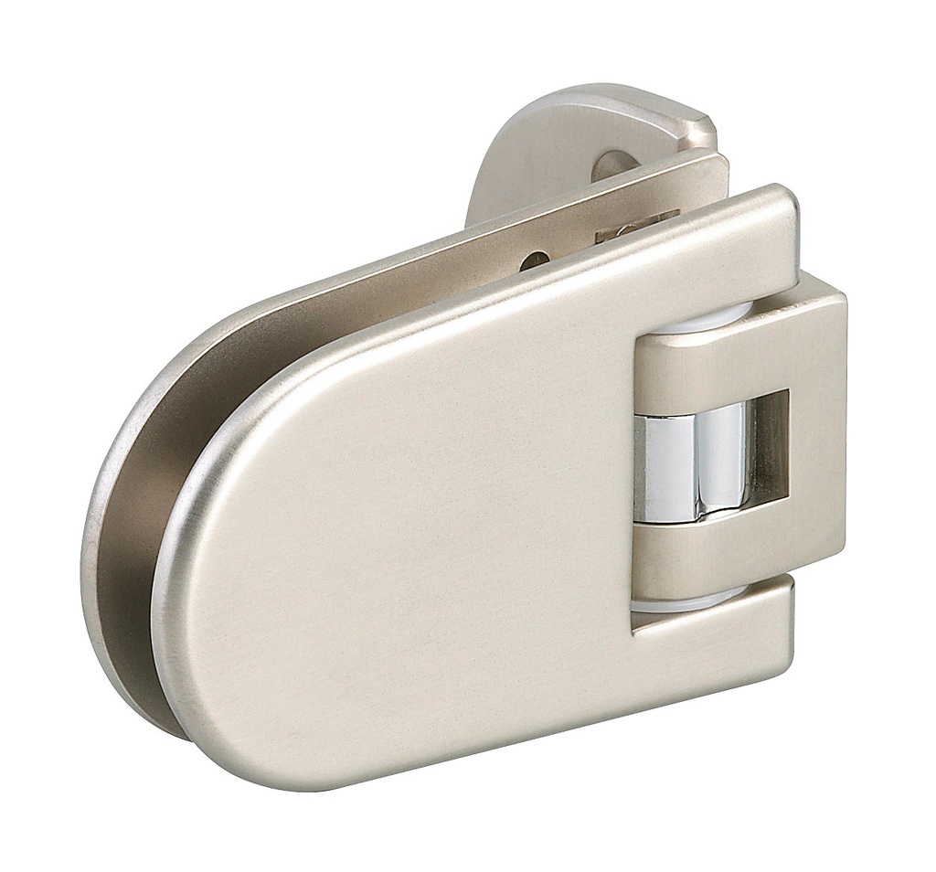 1 charnière simple Maréva réglable pour verre ép: 6 et 8mm patine de fixation à 3 trous - Effet inox