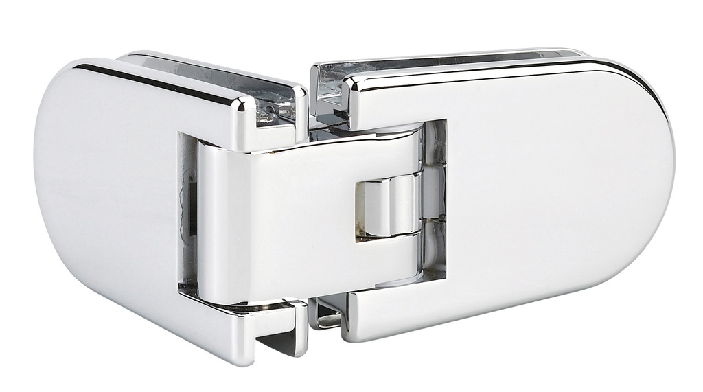 1 charnière double Maréva d'angle réglable pour verre ép: 6 et 8mm - Chromé brillant