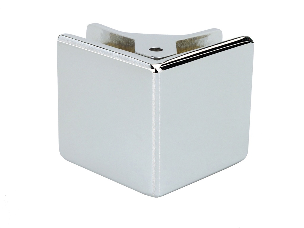 1 pièce de fixation haute/basse pour 2 volumes fixes à 90° verre 6 et 8mm - Chromé brillant