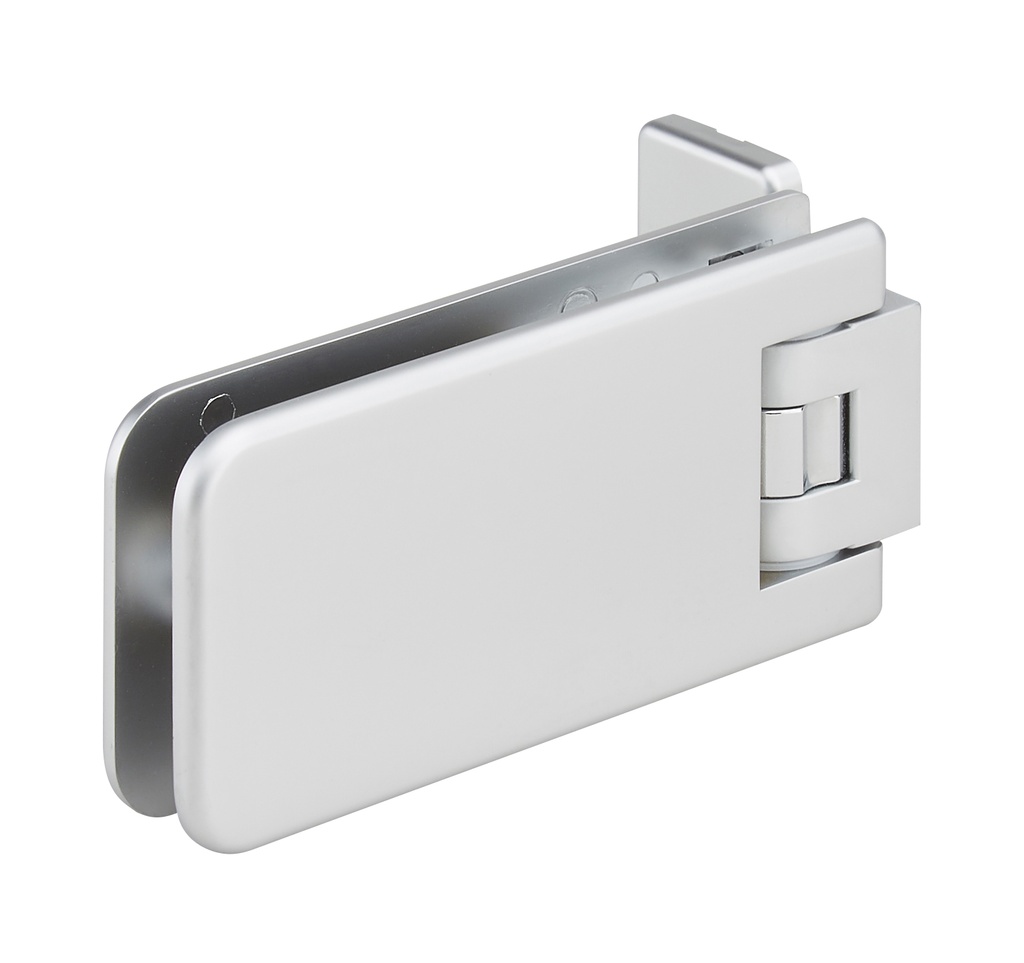 1 charnière simple Marine réglable pour verre ép: 8 et 10mm platine de fixation à 3 trous - Chromé mat