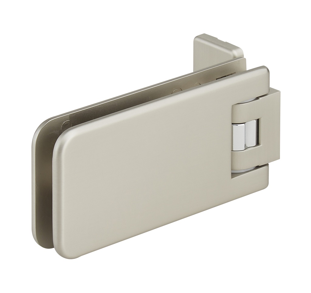 1 charnière simple Marine réglable pour verre ép: 8 et 10mm platine de fixation à 3 trous - Effet inox