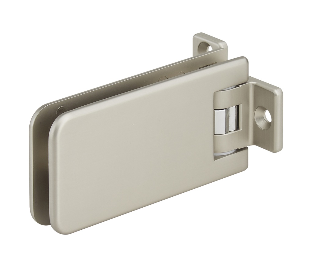 1 charnière simple Marine réglable pour verre ép: 8 et 10mm platine de fixation à 3 trous - Effet inox