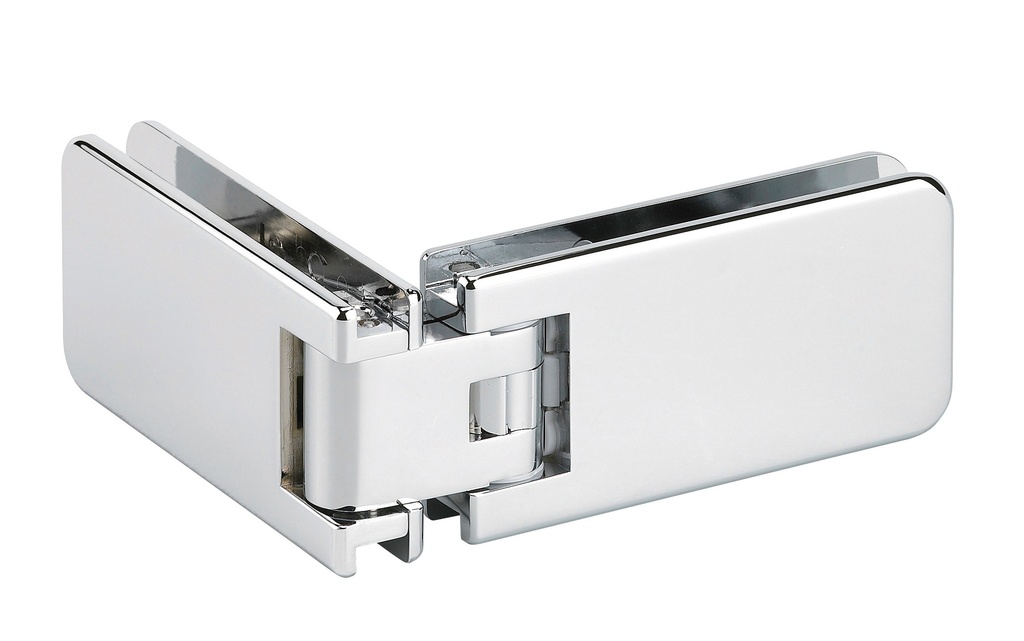 1 charnière double Marine d'angle réglable pour verre ép: 8 et 10mm - Chromé brillant
