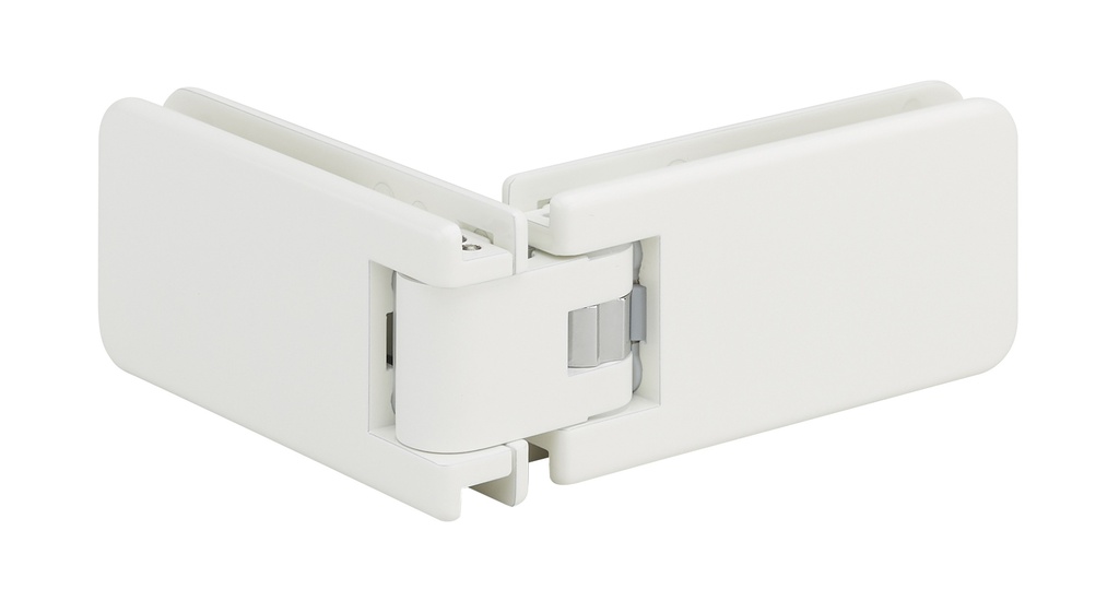 1 charnière double Marine d'angle réglable pour verre ép: 8 et 10mm - Laqué blanc RAL 9010