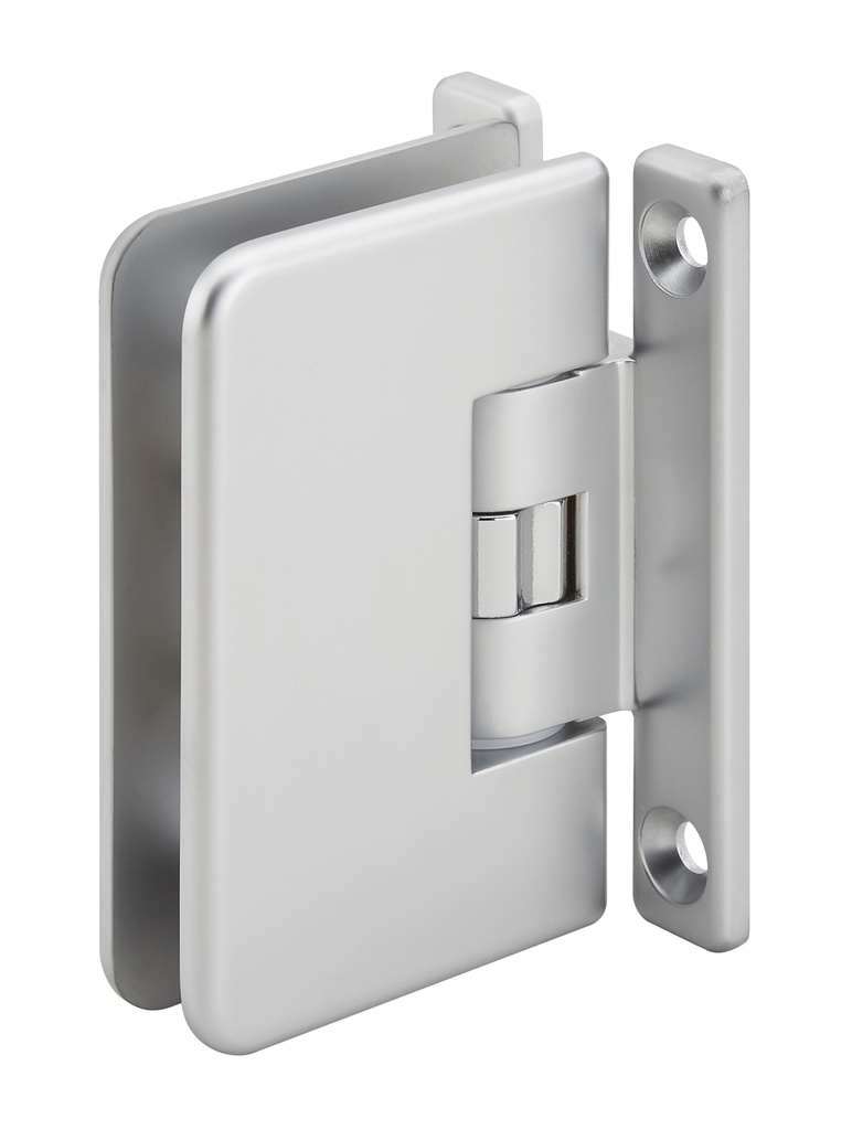 1 charnière simple Mélora réglable platine à 4 trous verre 8/10 et 12mm - Chromé mat