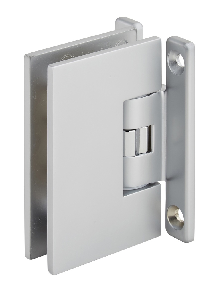 1 charnière simple Mélora SQ réglable platine à 4 trous verre 8/10 et 12mm - Chromé mat