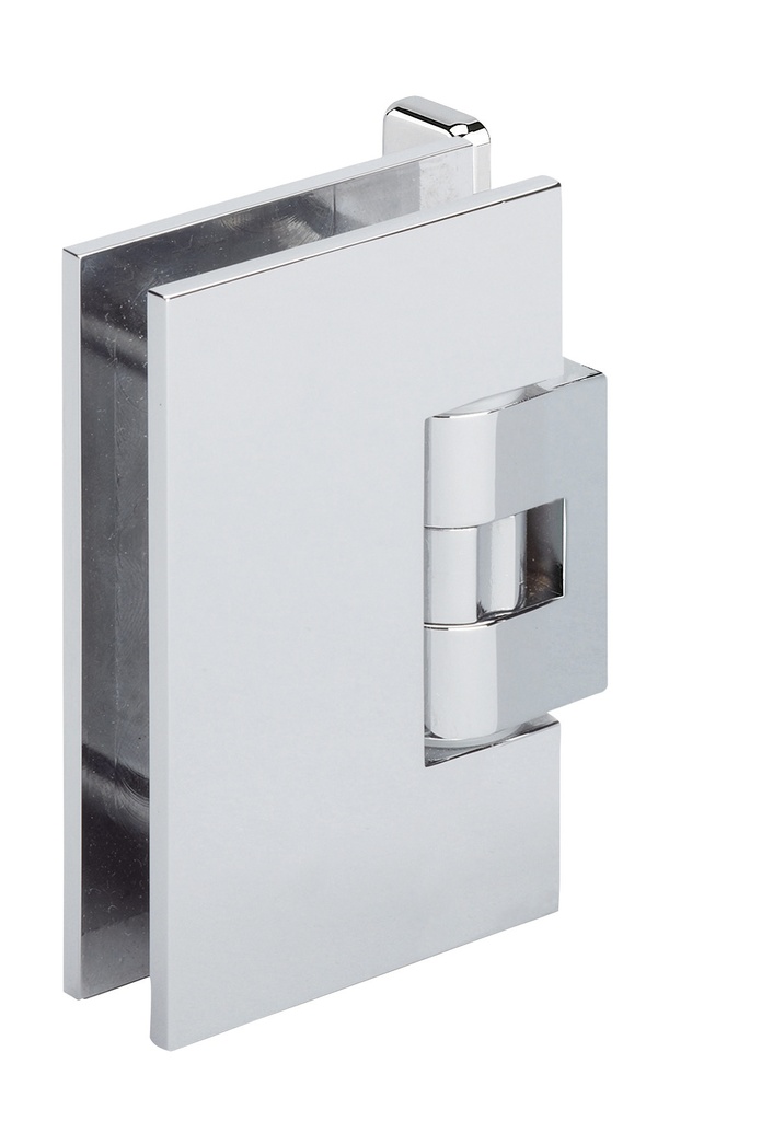 1 charnière simple Mélora SQ réglable platine à 2 trous verre 8/10 et 12mm  - Chromé brillant
