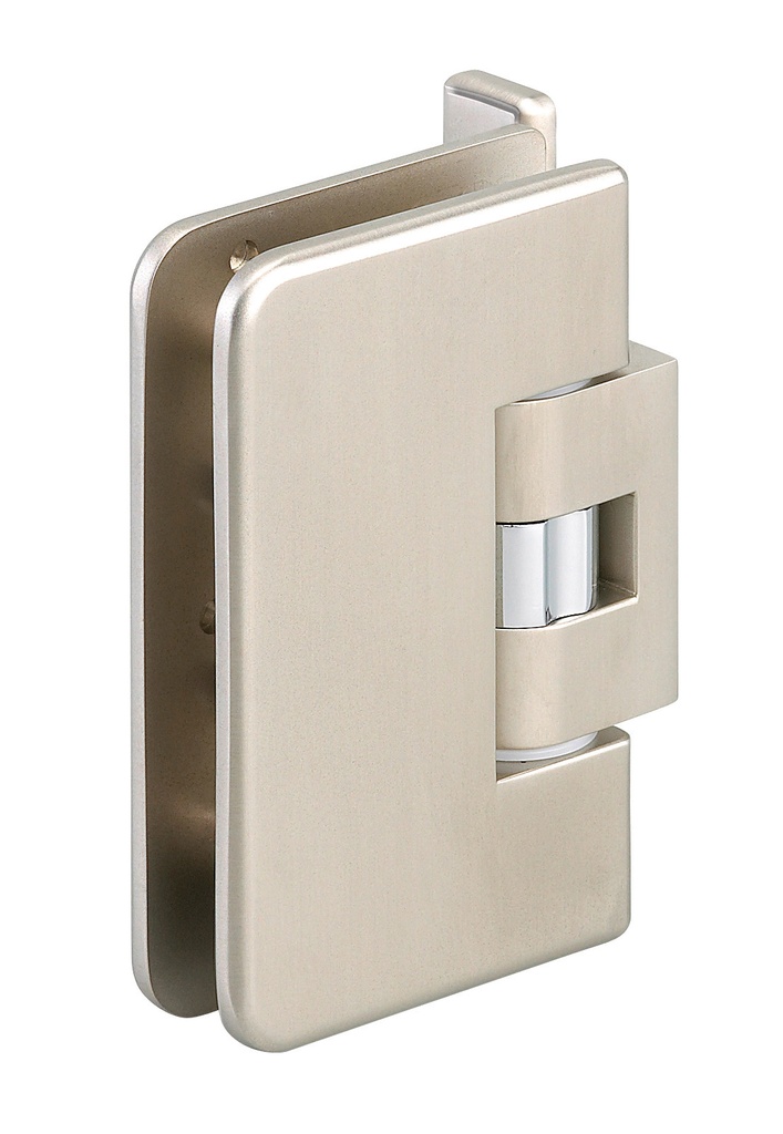 1 charnière simple Mélora réglable platine à 2 trous verre 8/10 et 12mm avec cache vis - Effet inox