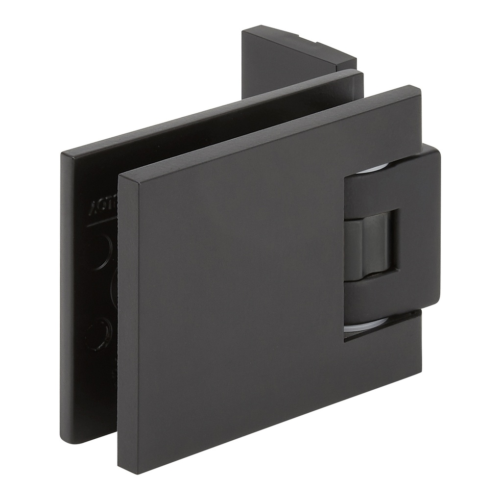 1 charnière simple Carréa réglable pour verre ép: 8 et 10mm platine de fixation à 3 trous - Laqué noir velours