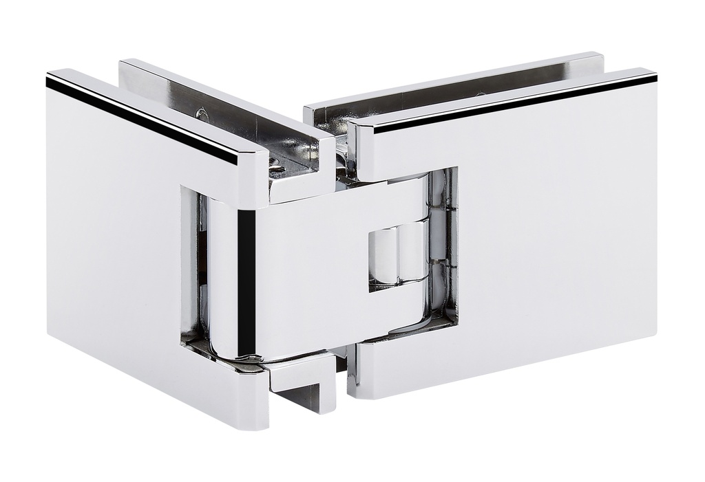 1 charnière double Carréa d'angle réglable pour verre ép: 8 et 10mm - Chromé brillant