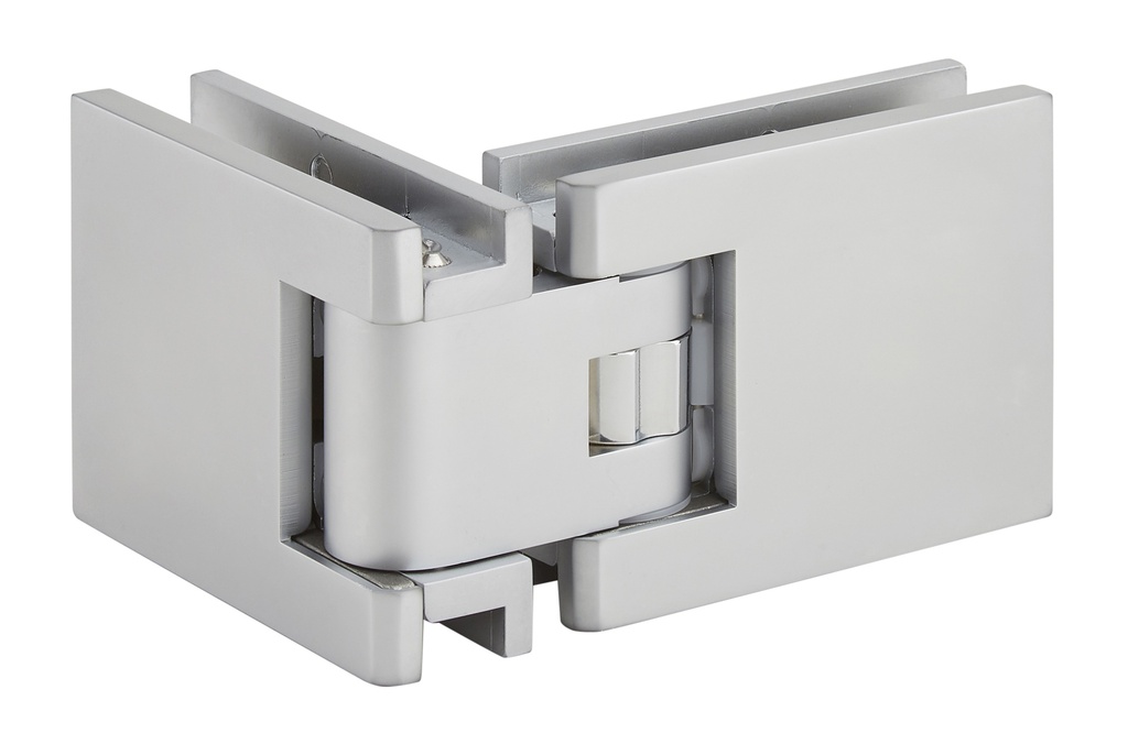 1 charnière double Carréa d'angle réglable pour verre ép: 8 et 10mm - Chromé mat