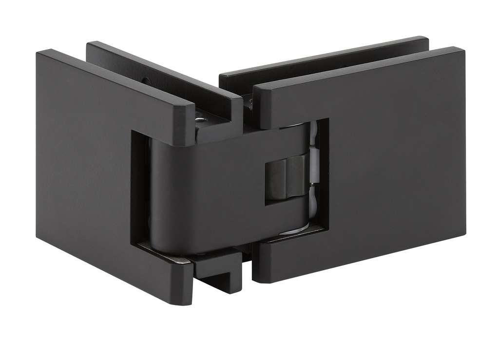 1 charnière double Carréa d'angle réglable pour verre ép: 8 et 10mm - Laqué noir velours