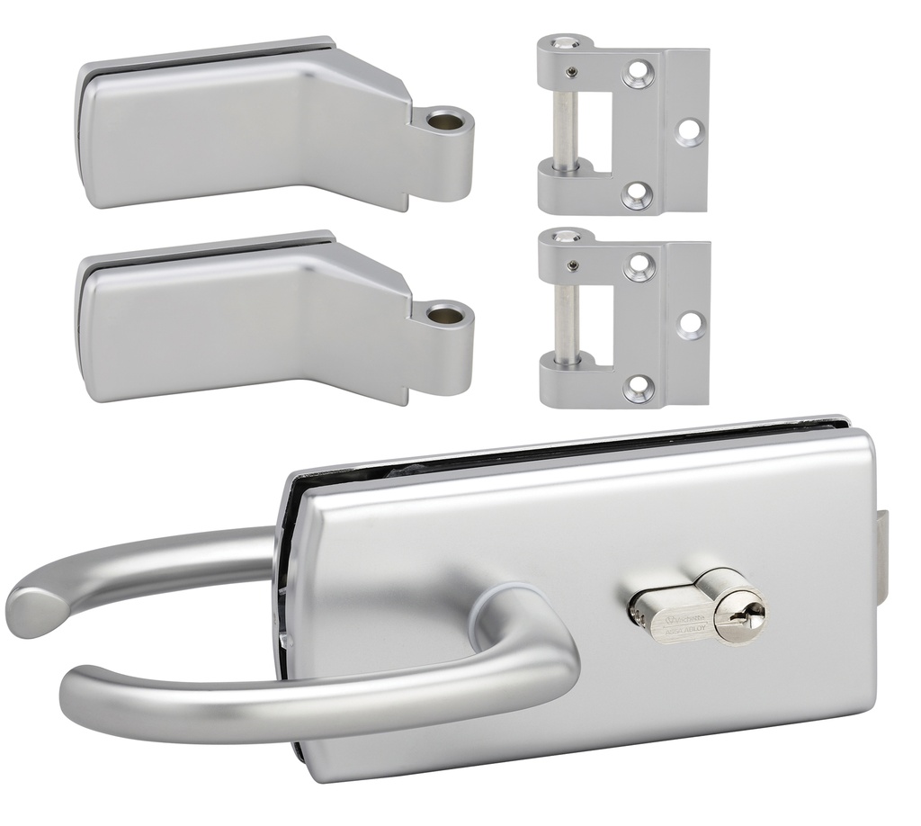 1 Kit Lagune une porte/une boîte  : 1 serrure 4300, 2 paumelles 4200 et 2 fiches 3206 - Chromé mat