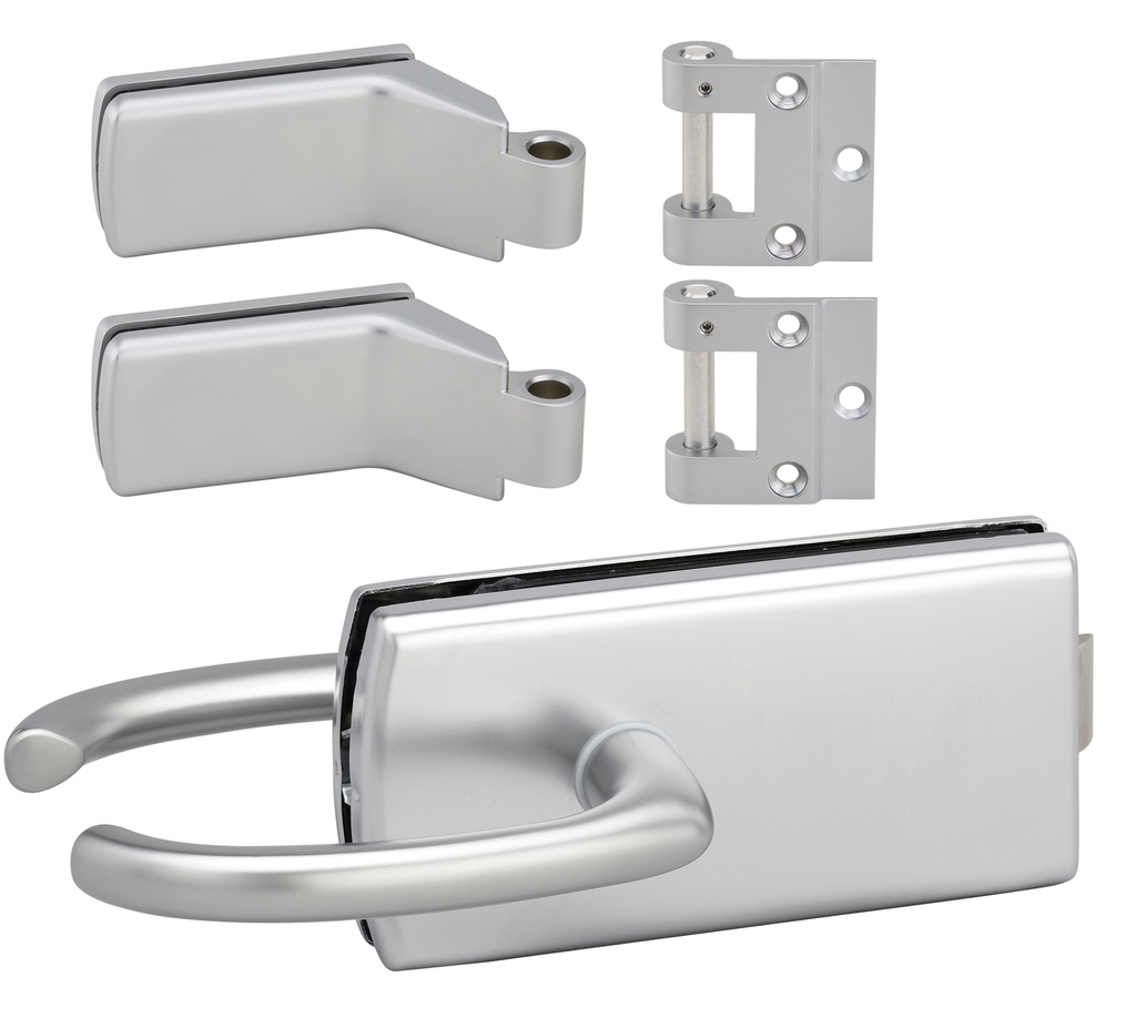 1 Kit Lagune une porte/une boîte  : 1 serrure 4301, 2 paumelles 4200 et 2 fiches 3206 - Chromé mat