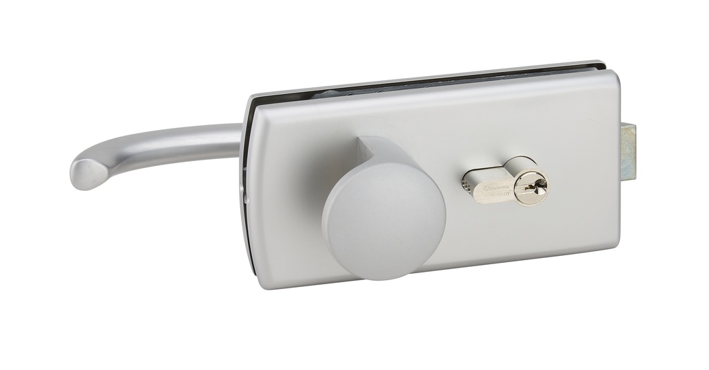 Serrure de milieu Lagune à barillet, béquille mobile int et bouton fixe ext - Chromé mat