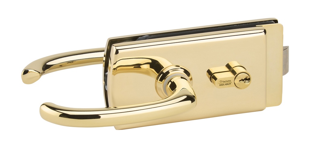 Serrure de milieu Lagune à barillet et béquilles avec déport, pêne axé pour verre ép:8mm - Doré