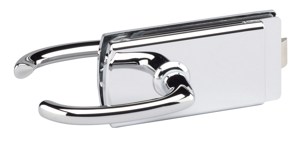 Serrure de milieu Lagune bec de cane et béquilles avec déport, pêne axé pour verre ép:8mm - Chromé brillant