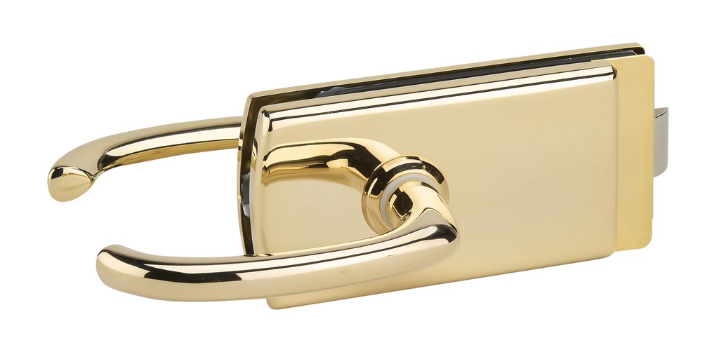 Serrure de milieu Lagune bec de cane et béquilles avec déport, pêne axé pour verre ép:8mm - Doré