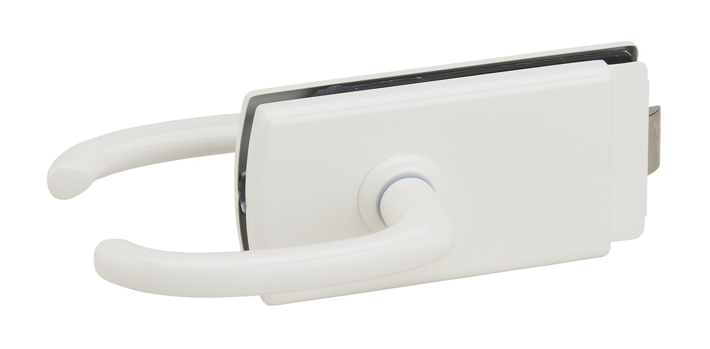 [4361.51.0] Serrure de milieu Lagune bec de cane et béquilles avec déport, pêne axé pour verre ép:8mm - Laqué blanc RAL 9010