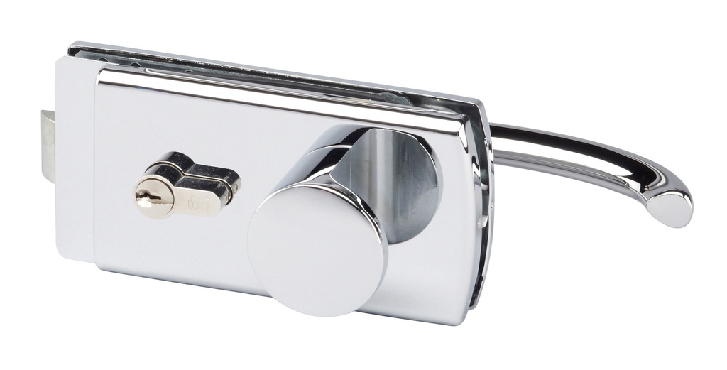 Serrure Lagune 1 béq INT 1 bouton fixe EXT à déport - Chromé brillant