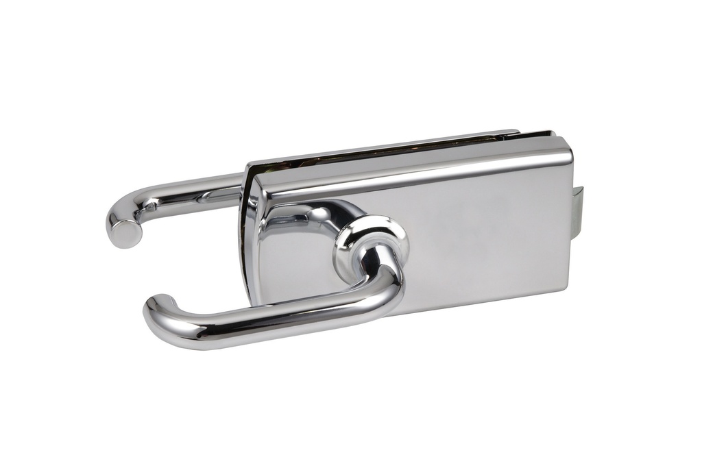 Serrure de milieu Lagune bec de cane et béquilles avec déport, pêne désaxé  pour verre de 8mm - Chromé brillant