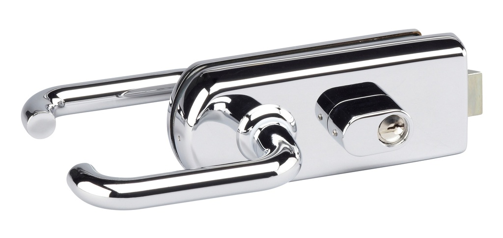 Serrure de milieu Bastille à barillet, caches barillet et béquilles pour verre 10mm - Chromé brillant
