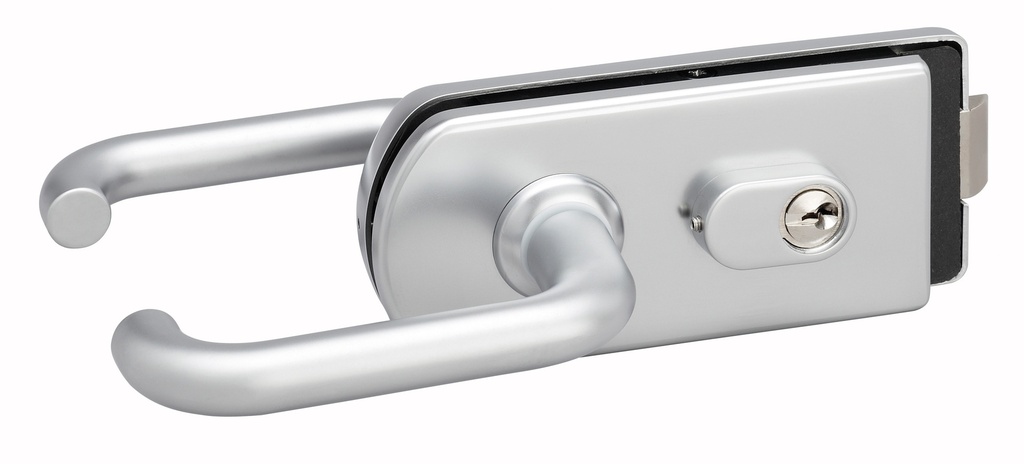 [4550.31.4] Serrure de milieu Bastille à barillet, caches barillet et béquilles pour verre 10mm - Chromé mat