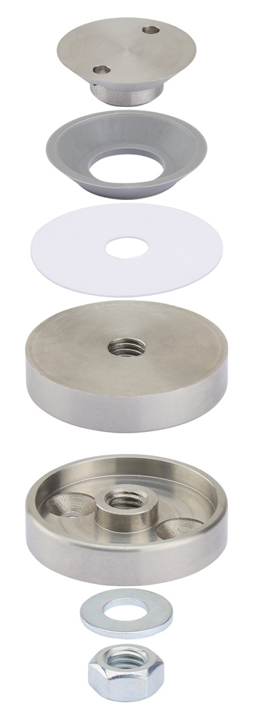Ensemble haut et bas pour tube diamètre 33 cabochon supérieur fraisé à visser - Inox brossé