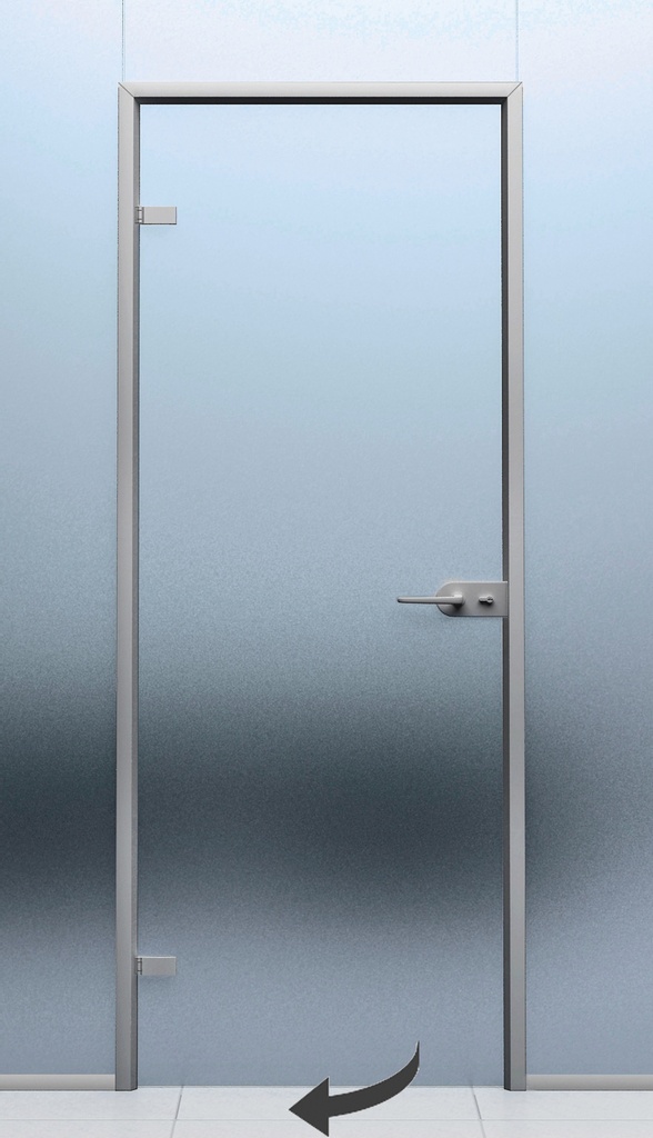 Kit complet profil d'encadrement DoorFrame porte en verre de 895x2010mm avec serrure V525 et paumelles V504 - Alu anodisé argent brossé