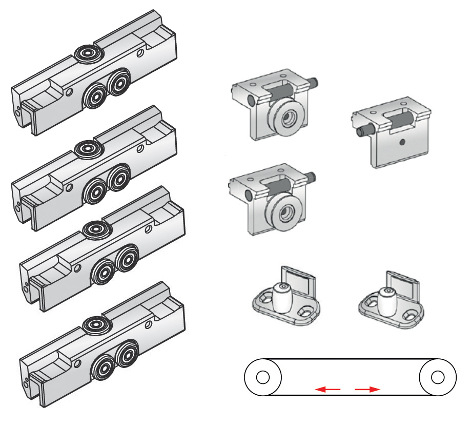 Kit de synchronisation Slice pour porte double coulissante comprenat  4 chariots, guides et butée - 