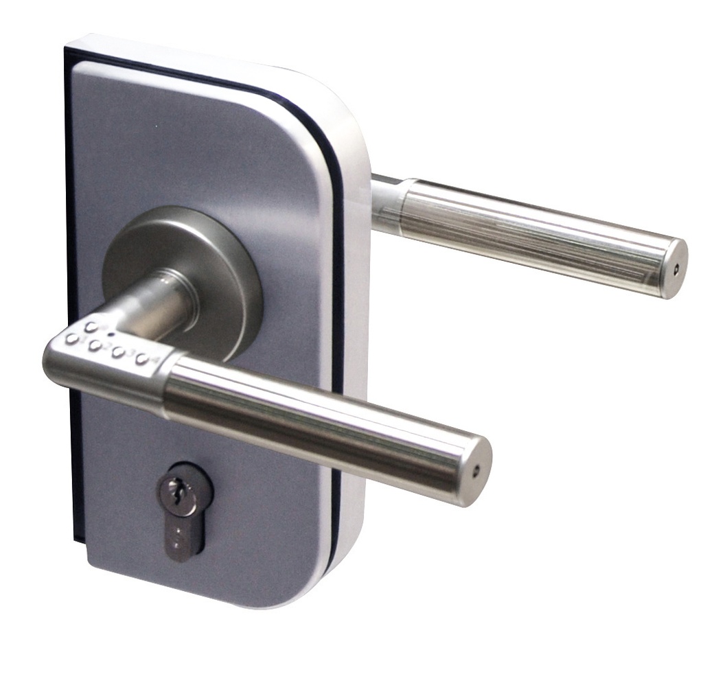 Serrure pdt et 1/2 tour avec Code Handle gauche ouverture int alu argent - Alu anodisé argent brossé