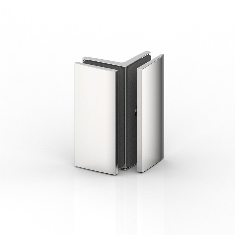 CONNECTEUR D'ANGLE VERRE-VERRE 90°   CHROME BRILLANT 