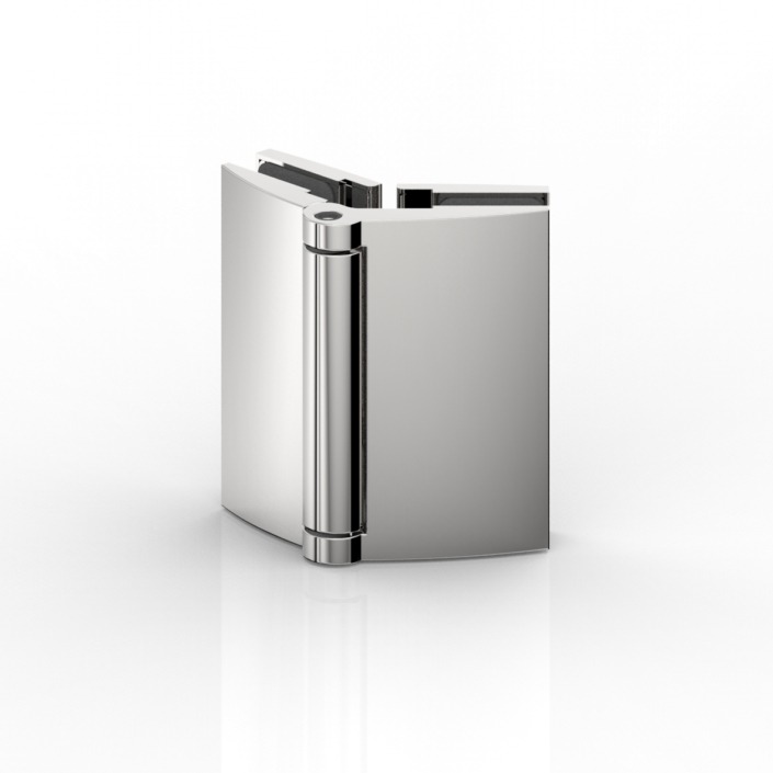 PENTURE DE PORTE,VERRE-VERRE 135° EXTERIEURE   CHROME MAT 