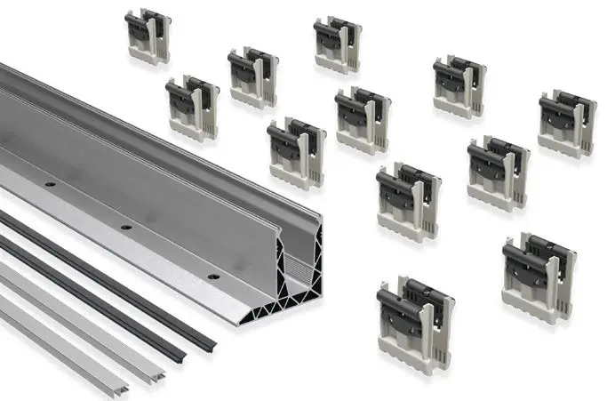 [DF810DK17KIT.30/97] Kit DEFENDER 810DK montage sur dalle avec pied latéral, pour verres 16.7/21.5, B132 H120 L3000 (Alu Mat)