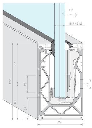 Kit DEFENDER 810MF montage nez de dalle réglable sur un seul côté, pour verres 16.7/21.5, B72 H120 L3000