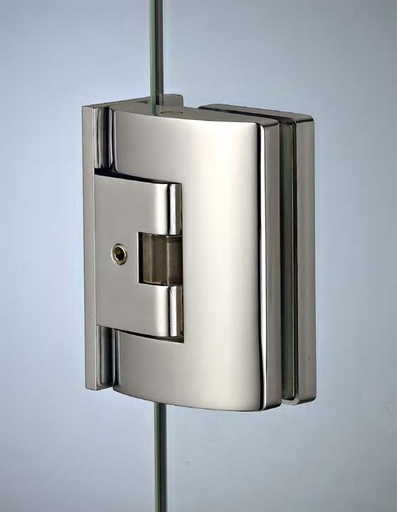 [CER700/3] Charnière mur/verre latérale réglable avec ouverture à tirage, pour verres 8/10, B58 H80  Nickel brossé