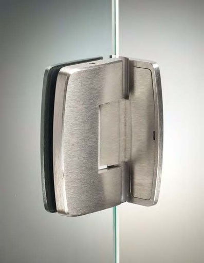 [CHD10COV/24] Charnière mur/verre latérale réglable sans vis apparentes, pour verres 6/8, B50 H80  Effet inox brossé