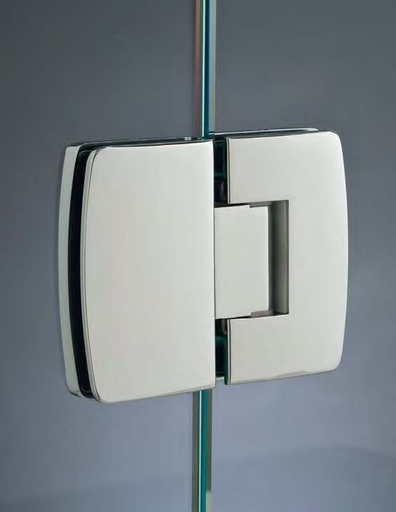 [CHD180/24] Charnière verre/verre en ligne réglable sans vis apparentes, pour verres 6/8, B50 H80  Effet inox brossé