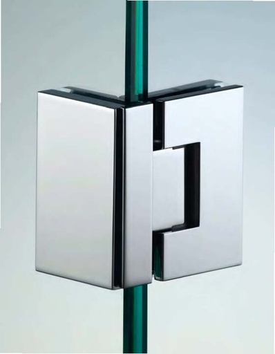 [DQ390/24] Charnière verre/verre à 90° réglable sans vis apparentes, pour verres 6/8, B50 H80  Effet inox brossé