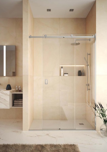 [DCCFLAT003/15] Kit douche coulissant mur/mur avec profil d’encadrement pour verre fixe, pour verres 8  Inox brillant