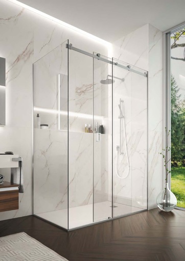 [DCCFLAT007/15] Kit douche coulissant mur/verre avec profil d’encadrement pour verres fixes, pour verres 8  Inox brillant
