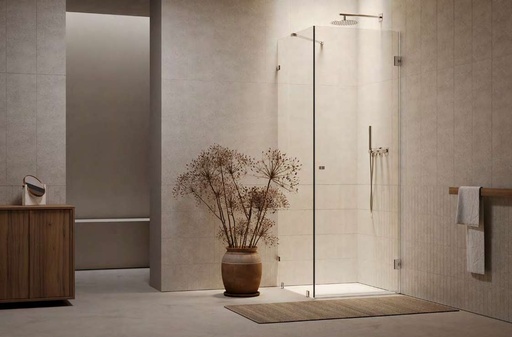 [BDCER81013/1] Kit douche porte battante d’angle mur/mur avec verre fixe et pinces, pour verres 8/10  Chromé