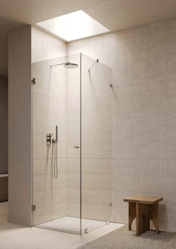 [BDCHD6813/1] Kit douche porte battante d’angle mur/mur avec verre fixe, pinces et charnière CHD10COV, pour verres 6/8  Chromé
