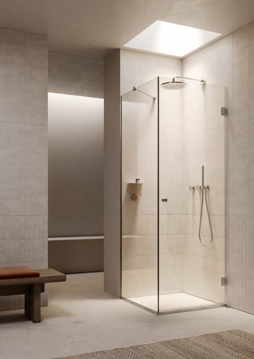[BDSQ81015/24] Kit douche porte battante d’angle mur/mur avec verre fixe, profils et charnières DQ40COV, pour verres 8/10  Effet inox brossé