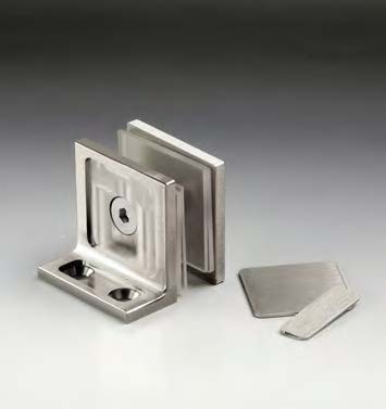 [DQM57/24] Pince mur/verre fixation latérale courte, pour verres 6/12, B40 H40  Effet inox brossé