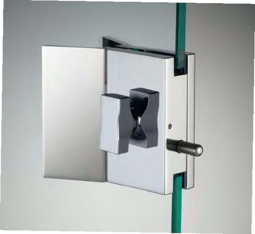 [DQC37/24] Serrure avec double bouton et poignées, pour verres 6/8, B50 H80  Effet inox brossé