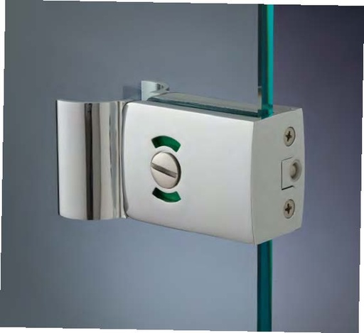 [CLM25/24] Serrure libre/occupé avec bouton et poignées sans perçages, pour verres 8/10, B92 H50  Effet inox brossé