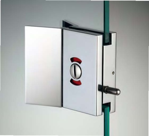[DQC39/24] Serrure libre/occupé avec bouton et poignées, pour verres 6/8, B50 H80  Effet inox brossé